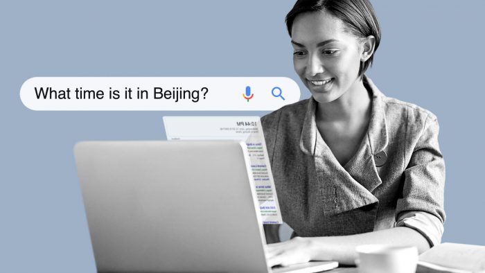 ノートパソコンで「北京は今何時？」と検索している人